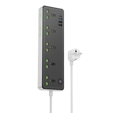 Сетевое зарядное устройство удлинитель Hoco AC13A 3 USB/ Type-C 5 розеток 1m black Сетевое зарядное устройство удлинитель Hoco AC13A 3 USB/ Type-C 5 розеток 1m black