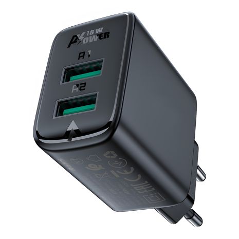 Мережевий зарядний пристрій Acefast A33 2 USB QC чорний Мережевий зарядний пристрій Acefast A33 2 USB QC чорний