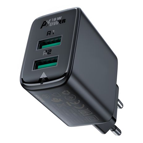 Мережевий зарядний пристрій Acefast A33 2 USB QC чорний Мережевий зарядний пристрій Acefast A33 2 USB QC чорний