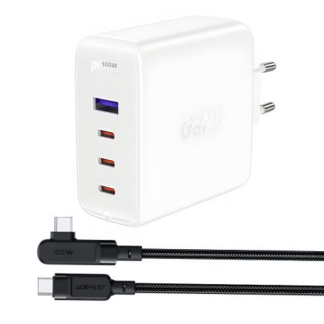 Зарядний пристрій Acefast A37 USB/3 Type-C QC PD 100W білий + кабель Type-C to Type-C Зарядний пристрій Acefast A37 USB/3 Type-C QC PD 100W білий + кабель Type-C to Type-C