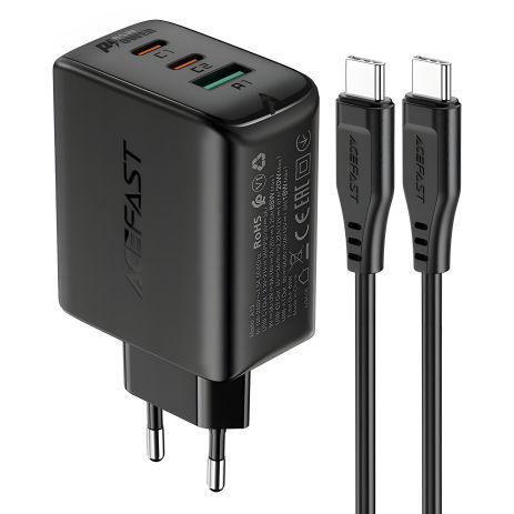 Зарядний пристрій Acefast A13 USB/2 Type-C QC PD 65W чорний + кабель Type-C to Type-C Зарядний пристрій Acefast A13 USB/2 Type-C QC PD 65W чорний + кабель Type-C to Type-C