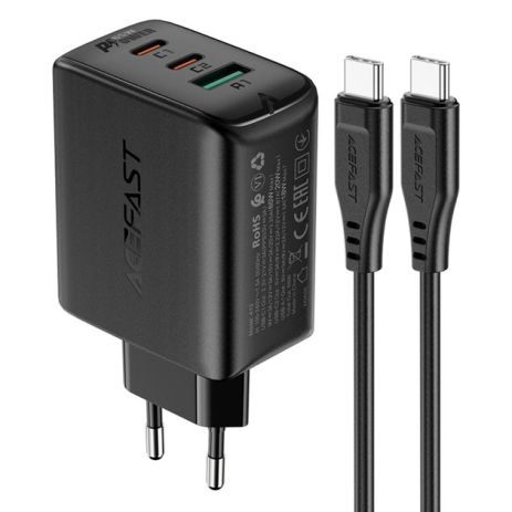 Зарядний пристрій Acefast A13 USB/2 Type-C QC PD 65W чорний + кабель Type-C to Type-C