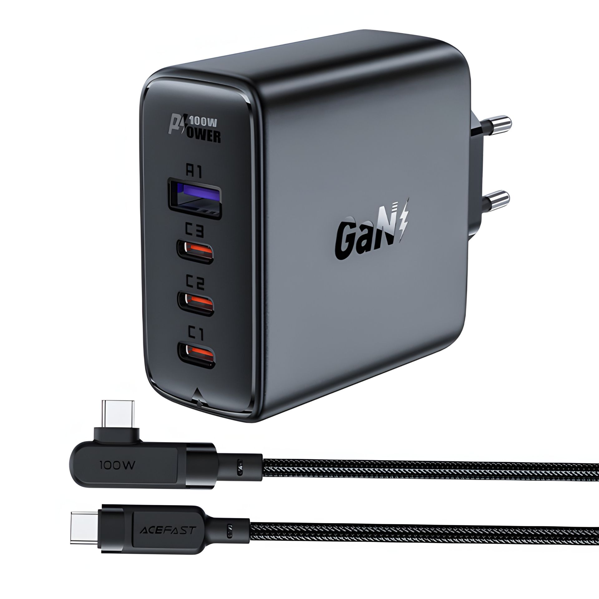 Сетевое зарядное устройство Acefast A37 USB/ 3 Type-C QC PD 100W черное + кабель Type-C to Type-C Сетевое зарядное устройство Acefast A37 USB/ 3 Type-C QC PD 100W черное + кабель Type-C to Type-C
