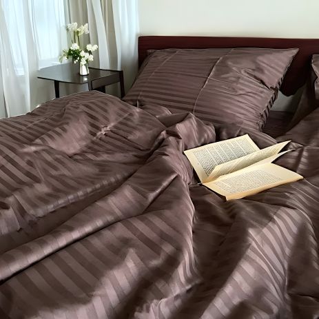 Комплект постільної білизни сімейний MakSon Elegant Chocolate, страйп-сатин, 100% бавовна з 2-ма підковдрами (016-2145210С) Комплект постільної білизни сімейний MakSon Elegant Chocolate, страйп-сатин, 100% бавовна з 2-ма підковдрами (016-2145210С)