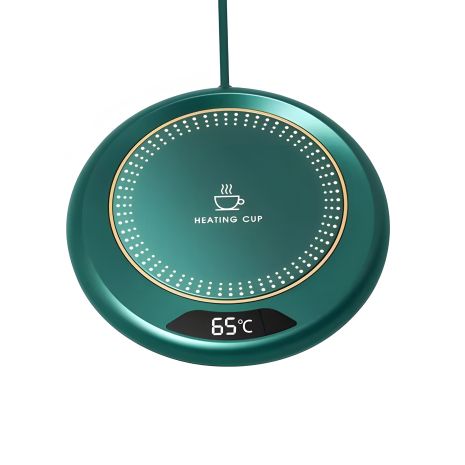 Круглая Подставка для чашки с подогревом, термостатическая, 11.5 см, 20W, USB 2+A, 3 режима, 55-75C, Green