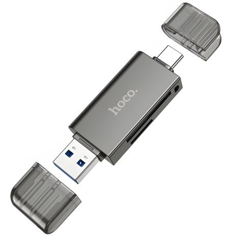 Hoco HB39 Адаптер перехідник, USB, Type-C 3.0 до SD, TF, сірий Hoco HB39 Адаптер перехідник, USB, Type-C 3.0 до SD, TF, сірий