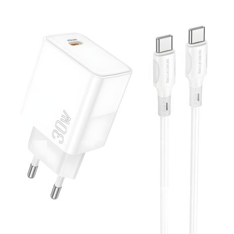 Мережний зарядний пристрій Borofone BA77A Insightful PD/QC 30W Type-C to Lightning, білий
