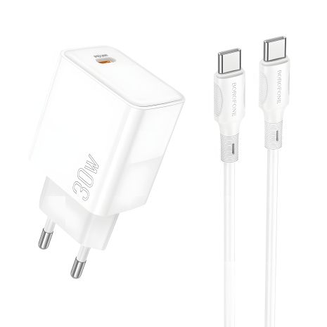 Мережний зарядний пристрій Borofone BA77A Insightful PD/QC 30W Type-C to Lightning, білий