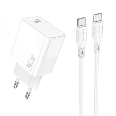Белый Borofone BA77A Insightful PD/QC 30W Type-C to Lightning сетевое зарядное устройство