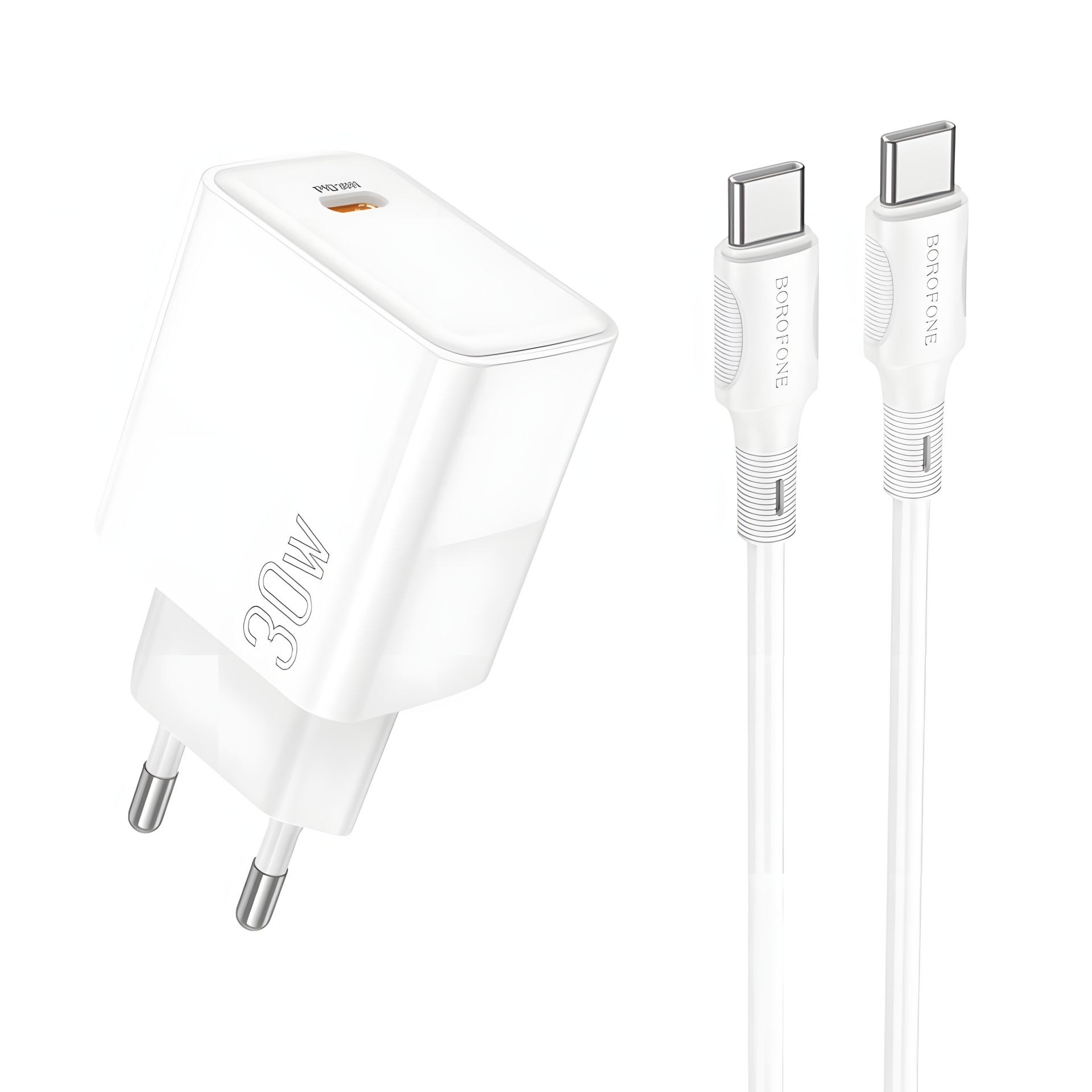 Мережний зарядний пристрій Borofone BA77A Insightful PD/QC 30W Type-C to Lightning, білий Мережний зарядний пристрій Borofone BA77A Insightful PD/QC 30W Type-C to Lightning, білий