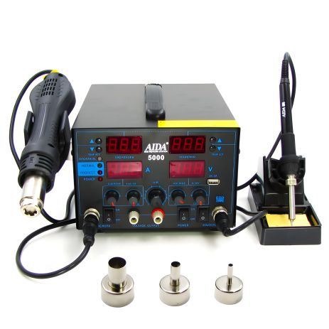 Aida 5000 паяльна станція з феном, паяльником, блоком живлення 30V 5A, USB A 5V 2A, цифрова індикація