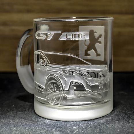 Чашка для чаю та кави з гравіюванням фото та логотипу авто Peugeot 3008 GT-Line - подарунок водію