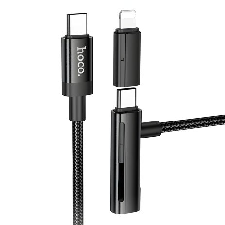 Кабель Hoco U135 2в1 Type-C to Type-C, Lightning, 3A, 60W, 1.2m, black Кабель Hoco U135 2в1 Type-C to Type-C, Lightning, 3A, 60W, 1.2m, black