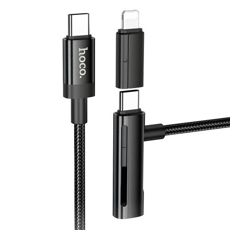 Кабель Hoco U135 2в1 Type-C to Type-C, Lightning, 3A, 60W, 1.2m, black