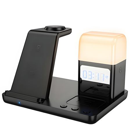 3в1 зарядний пристрій Hoco CQ9 бездротовий з годинником