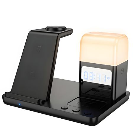 3в1 зарядний пристрій Hoco CQ9 бездротовий з годинником