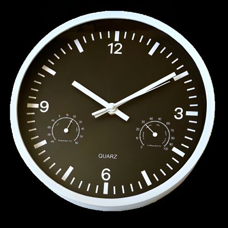 Настінний годинник з термометром та гігрометром Timelike™ (25 см) M-02-B чорний