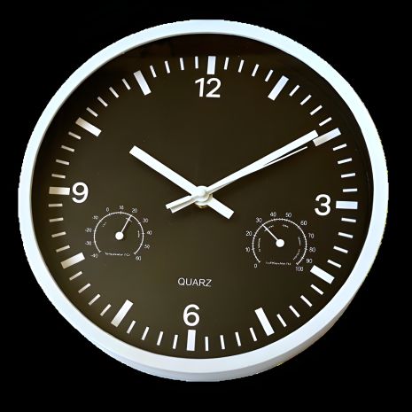 Настінний годинник з термометром та гігрометром Timelike™ (25 см) M-02-B чорний