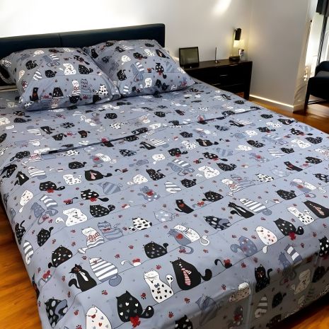 Сімейний комплект постільної білизни MakSon Котики-муркотики, бязь GOLD LUX, 100% бавовна (027-2145210Б) Сімейний комплект постільної білизни MakSon Котики-муркотики, бязь GOLD LUX, 100% бавовна (027-2145210Б)