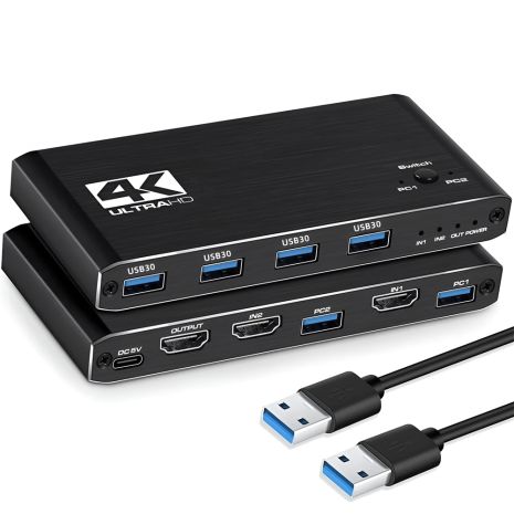 KVM Свитч на 2 компьютера Addap KVMS-02 | USB Переключатель на 2 порта, HDMI, 4K, 60Гц