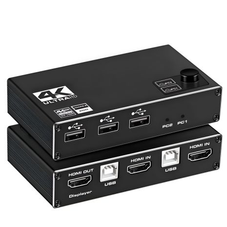 KVM-перемикач на 2 комп'ютери Addap KVMS-01 | 2 портовий kvm свіч, USB, HDMI, 4K, 60Гц