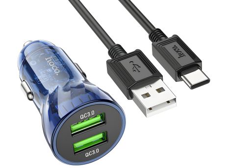 Авто ЗУ Hoco Z47 Прозрачный QC3.0 18W Type-C Синий