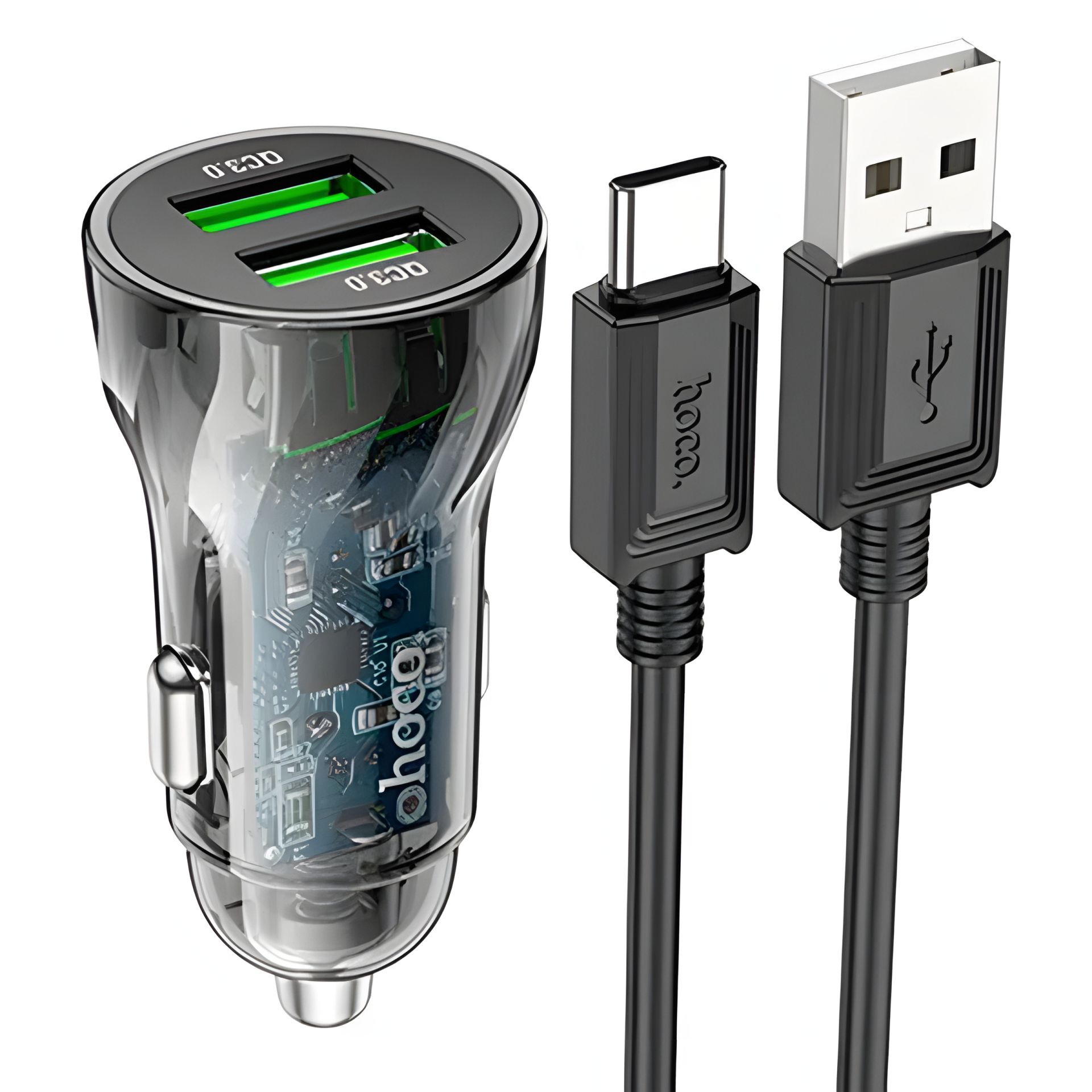 Авто зарядний пристрій Hoco Z47 Transparent QC3.0 18W Type C Прозорий чорний Авто зарядний пристрій Hoco Z47 Transparent QC3.0 18W Type C Прозорий чорний