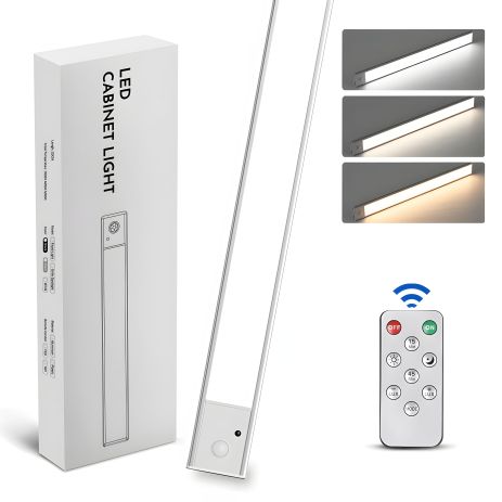 LED настінний світильник 60-3S з датчиками та пультом, алюмінієвий корпус, 60 см, 3.5W Silver