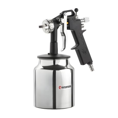Пневматический краскопульт HP, форсунка 1,5 мм, металлический нижний бачок 1000 мл, 5 бар INTERTOOL PT-0211
