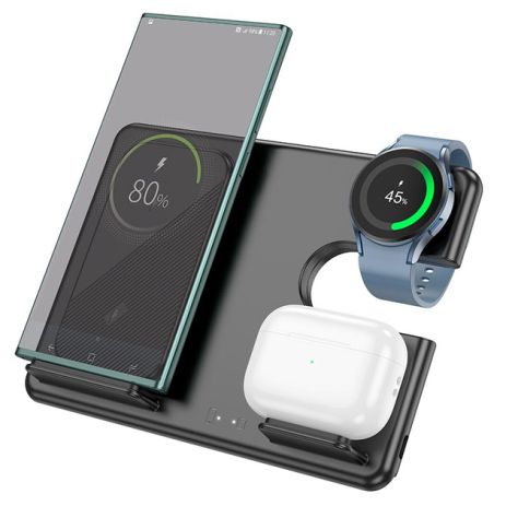 Бездротовий зарядний пристрій Hoco CQ2 3в1 (SAM Watch/phone/earphone, 15WQi, 27W Type-C) black Бездротовий зарядний пристрій Hoco CQ2 3в1 (SAM Watch/phone/earphone, 15WQi, 27W Type-C) black