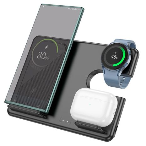 Бездротовий зарядний пристрій Hoco CQ2 3в1 (SAM Watch/phone/earphone, 15WQi, 27W Type-C) black Бездротовий зарядний пристрій Hoco CQ2 3в1 (SAM Watch/phone/earphone, 15WQi, 27W Type-C) black