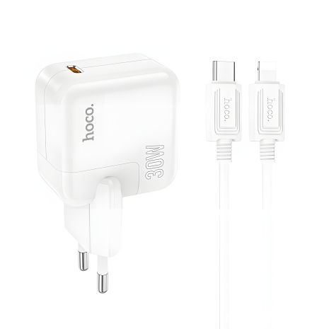 Hoco C112A Advantage Мережний зарядний пристрій PD30W Type-C to Lightning Білий Hoco C112A Advantage Мережний зарядний пристрій PD30W Type-C to Lightning Білий