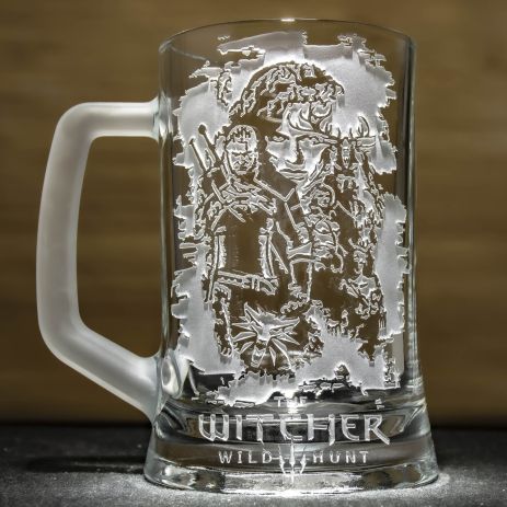 Бокал для пива з гравіюванням логотипу The Witcher Вітчер Відьмак дике полювання - подарунок гравцю, геймеру