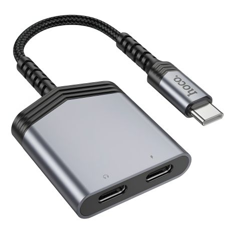 Адаптер перехідник Hoco LS40 аудіо конвертер 2 Type-C to Type-C metal gray Адаптер перехідник Hoco LS40 аудіо конвертер 2 Type-C to Type-C metal gray