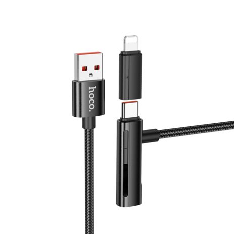 Кабель Hoco U135 2в1 USB to Type-C, Lightning, 3А, 1.2m, black