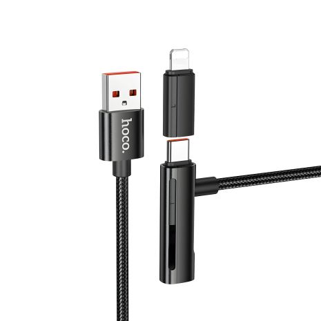 Кабель Hoco U135 2в1 USB to Type-C, Lightning, 3А, 1.2m, black