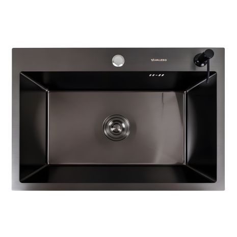 Чорна кухонна мийка PVD Valeso 65*45 Handmade (сифон круглий, 3,0/0,8)