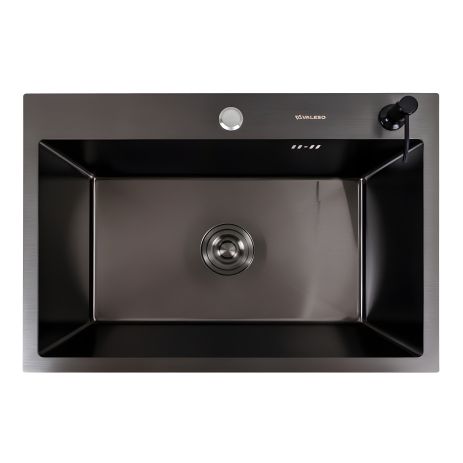 Черная кухонная мойка PVD 65*45 Valeso Handmade (круглый сифон, 3,0/0,8)