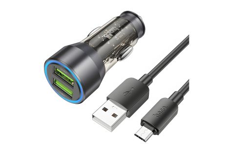 Зарядний пристрій Hoco NZ12 2 USB QC 36W transparent black + кабель USB to MicroUSB Зарядний пристрій Hoco NZ12 2 USB QC 36W transparent black + кабель USB to MicroUSB