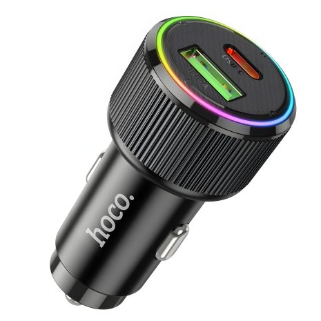 Автомобільний зарядний пристрій Hoco NZ14A 38W: USB QC 18W, Type-C PD20W| black