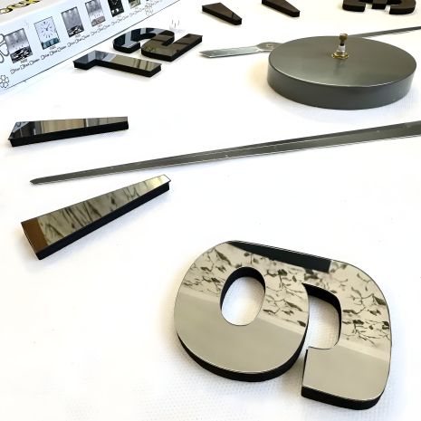 3D часы 100 см Timelike™ настенные большие наклейки зеркальные DIY 3Д эффект Арабские2-S серые графит металлик