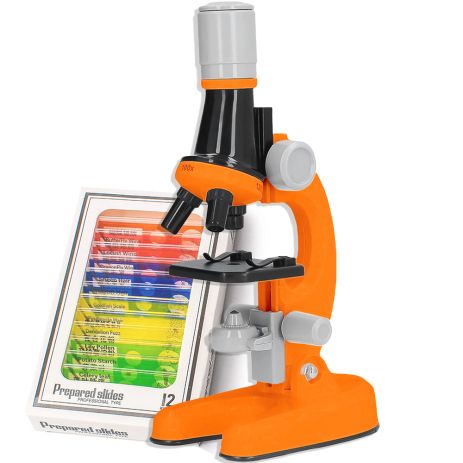 Детский научный набор: микроскоп OEM 1013A-1+ биологические микропрепараты, Оранжевый