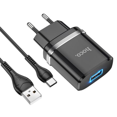 Зарядний пристрій Hoco N1 USB чорний + кабель USB to Type-C