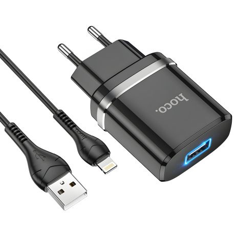 Hoco N1 черное USB зарядное устройство + USB to Lightning кабель Hoco N1 черное USB зарядное устройство + USB to Lightning кабель