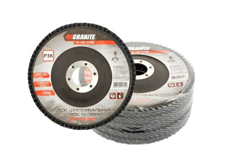 Шліфувальний диск пелюстковий конусний ZIRCONIA Т29 зерно 36 125×22 мм 5 шт MASTERTOOL 8-32-036PC