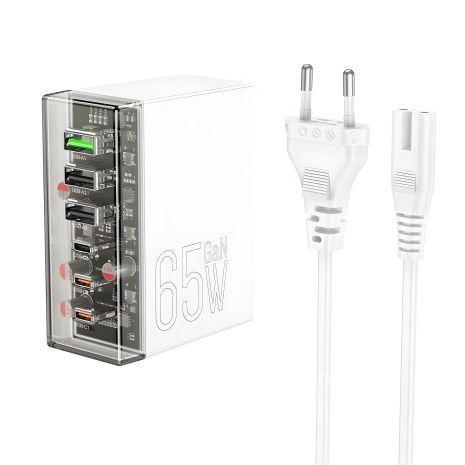 Мережевий зарядний пристрій Hoco N36 3 USB/3 Type-C PD 65W білий Мережевий зарядний пристрій Hoco N36 3 USB/3 Type-C PD 65W білий