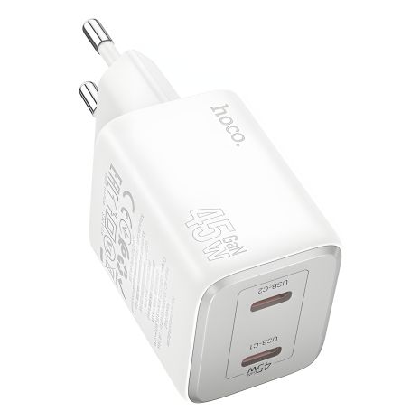Мережевий зарядний пристрій Hoco N42 2 Type-C PD 45W white Мережевий зарядний пристрій Hoco N42 2 Type-C PD 45W white