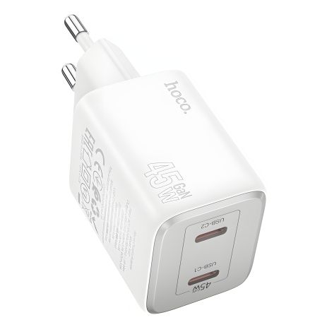 Мережевий зарядний пристрій Hoco N42 2 Type-C PD 45W white Мережевий зарядний пристрій Hoco N42 2 Type-C PD 45W white
