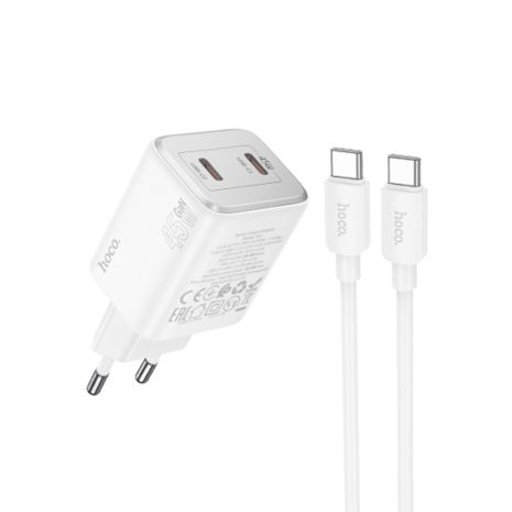 Мережевий зарядний пристрій Hoco N42 2 Type-C PD 45W white + кабель Type-C to Type-C Мережевий зарядний пристрій Hoco N42 2 Type-C PD 45W white + кабель Type-C to Type-C