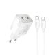 Мережевий зарядний пристрій Hoco N42 2 Type-C PD 45W white + кабель Type-C to Type-C Мережевий зарядний пристрій Hoco N42 2 Type-C PD 45W white + кабель Type-C to Type-C